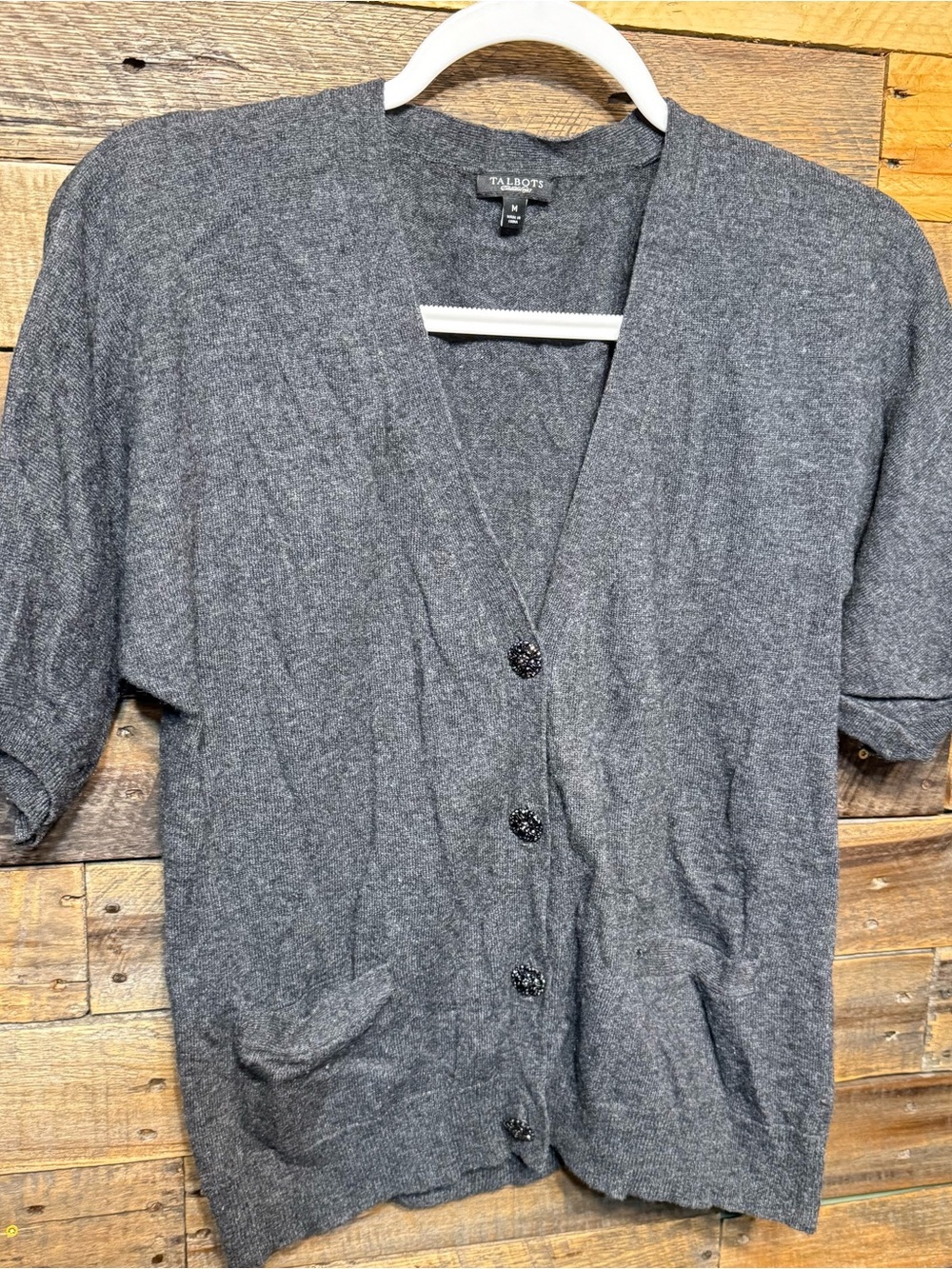 Talbots Womens Medium Charcoal Gray Wool Rabbit Hair Cashmere V Neck Cardigan Sw